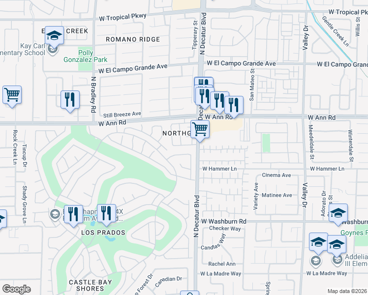 map of restaurants, bars, coffee shops, grocery stores, and more near 4825 White Aspen Avenue in Las Vegas