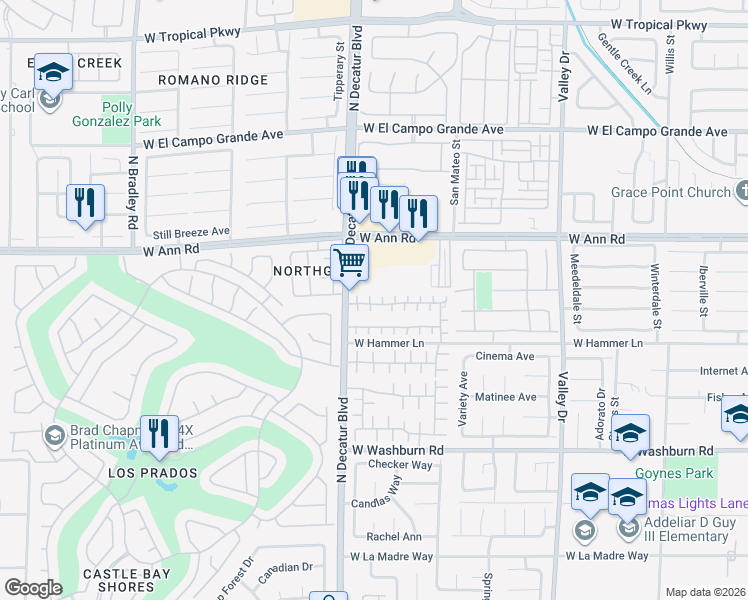 map of restaurants, bars, coffee shops, grocery stores, and more near 5448 Cape Jasmine Court in North Las Vegas