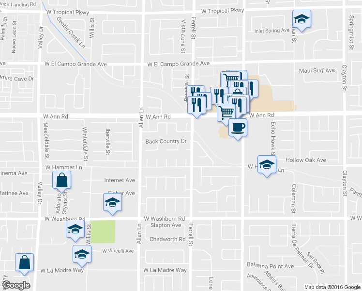 map of restaurants, bars, coffee shops, grocery stores, and more near 5434 Silent Path Way in North Las Vegas