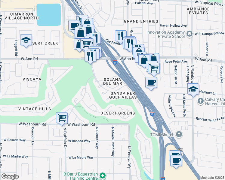 map of restaurants, bars, coffee shops, grocery stores, and more near 5435 Shay Mountain Place in Las Vegas