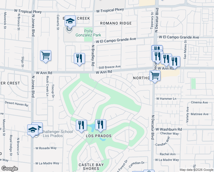 map of restaurants, bars, coffee shops, grocery stores, and more near 5109 Cedar Lawn Way in Las Vegas
