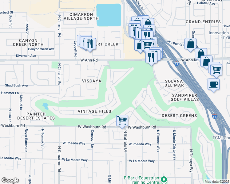 map of restaurants, bars, coffee shops, grocery stores, and more near 5392 Painted Sunrise Drive in Las Vegas