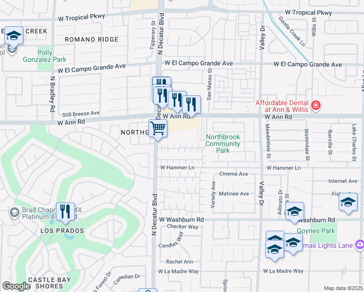 map of restaurants, bars, coffee shops, grocery stores, and more near 5444 Goldenroot Court in North Las Vegas