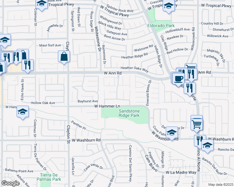 map of restaurants, bars, coffee shops, grocery stores, and more near 5436 North Roaring Surf Drive in North Las Vegas