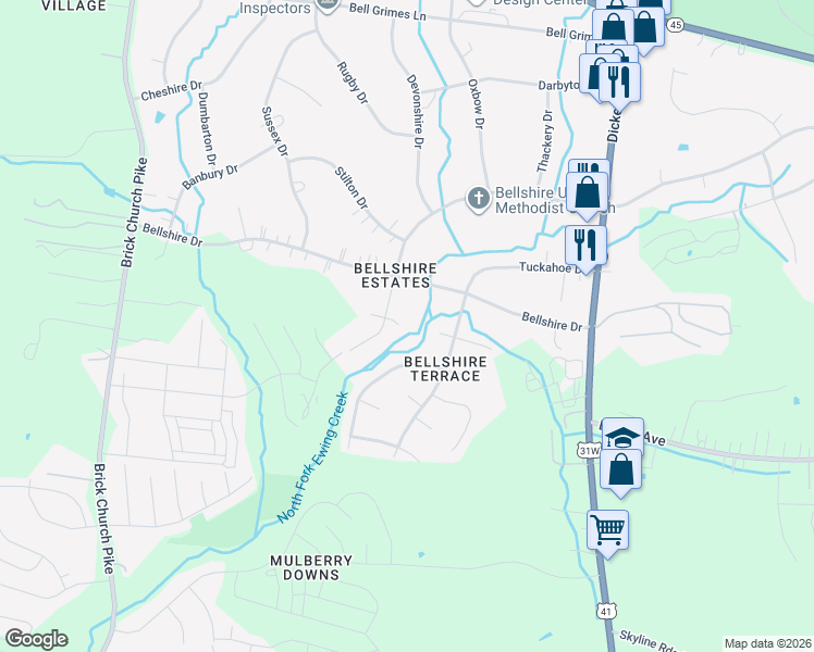 map of restaurants, bars, coffee shops, grocery stores, and more near 112 Tuckahoe Square West in Nashville