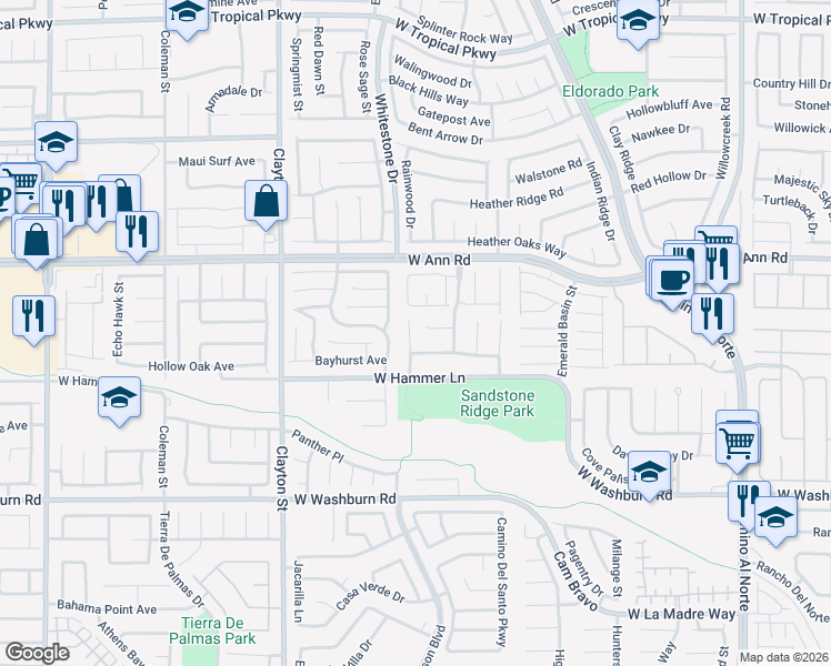 map of restaurants, bars, coffee shops, grocery stores, and more near 5434 Royal Yacht Way in North Las Vegas