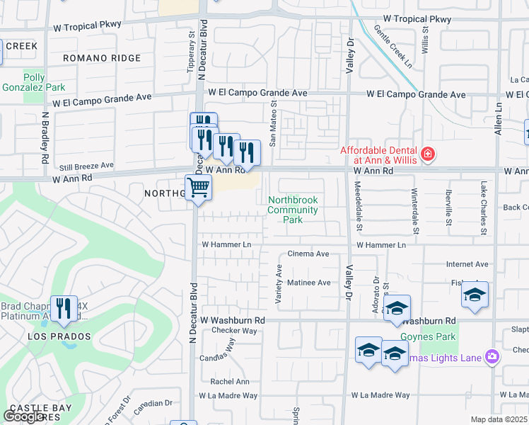 map of restaurants, bars, coffee shops, grocery stores, and more near 5443 Lilly Rose Court in North Las Vegas
