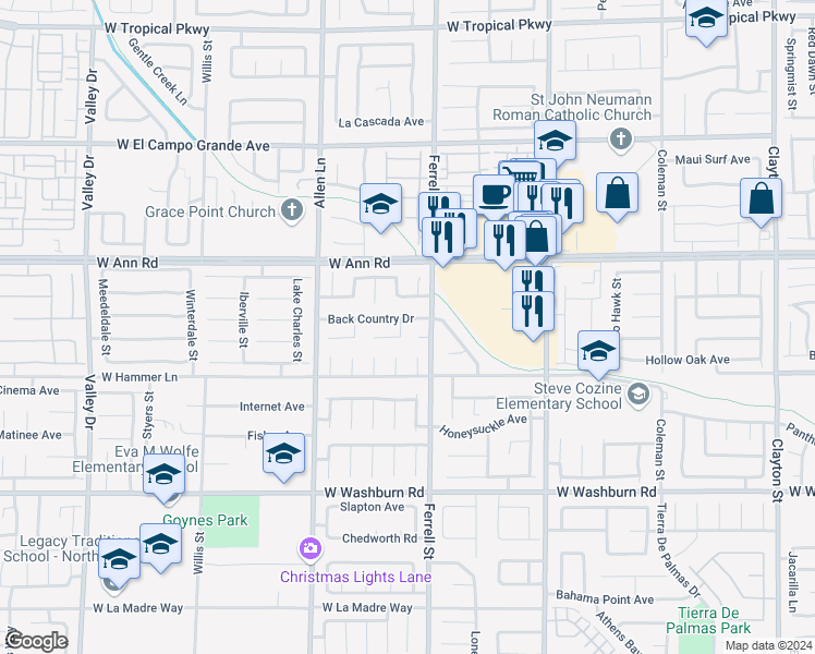 map of restaurants, bars, coffee shops, grocery stores, and more near 5434 Silent Path Way in North Las Vegas