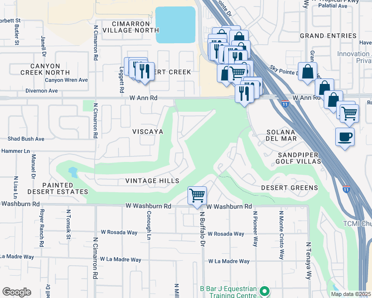 map of restaurants, bars, coffee shops, grocery stores, and more near 5392 Painted Sunrise Drive in Las Vegas