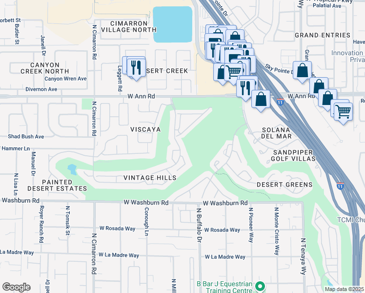 map of restaurants, bars, coffee shops, grocery stores, and more near 5392 Painted Sunrise Drive in Las Vegas