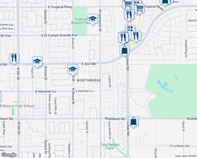 map of restaurants, bars, coffee shops, grocery stores, and more near 5442 Caesars Tower Street in North Las Vegas