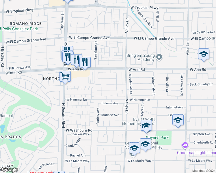 map of restaurants, bars, coffee shops, grocery stores, and more near in North Las Vegas