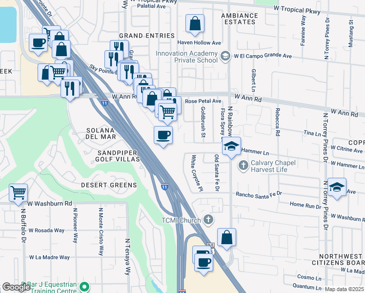 map of restaurants, bars, coffee shops, grocery stores, and more near 6917 Fruit Flower Avenue in Las Vegas