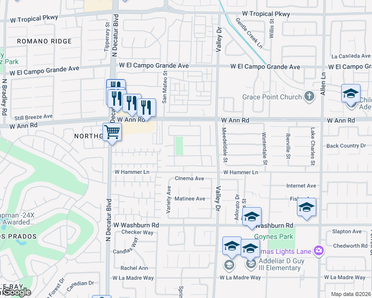 map of restaurants, bars, coffee shops, grocery stores, and more near 4367 Sunrise Shores Avenue in North Las Vegas