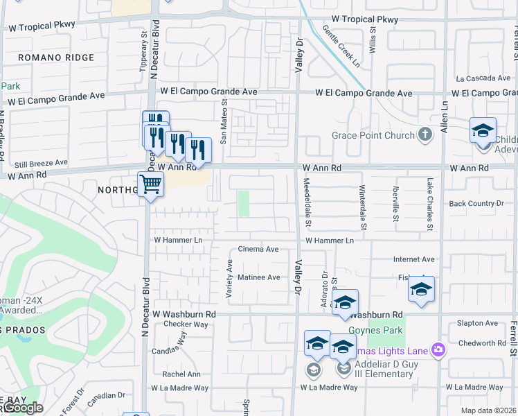 map of restaurants, bars, coffee shops, grocery stores, and more near 4347 Sunrise Shores Avenue in North Las Vegas