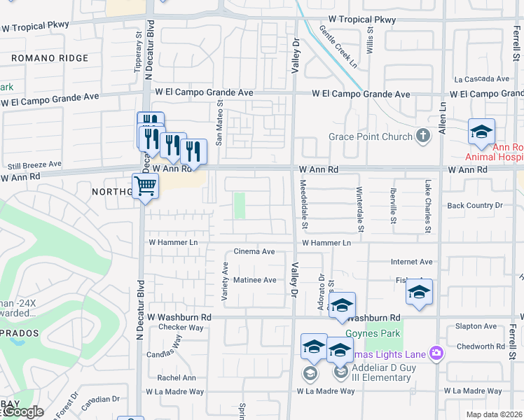 map of restaurants, bars, coffee shops, grocery stores, and more near 4347 Sunrise Shores Avenue in North Las Vegas