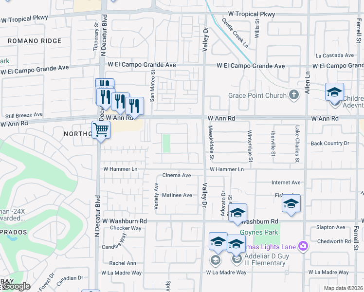 map of restaurants, bars, coffee shops, grocery stores, and more near 4347 Sunrise Shores Avenue in North Las Vegas