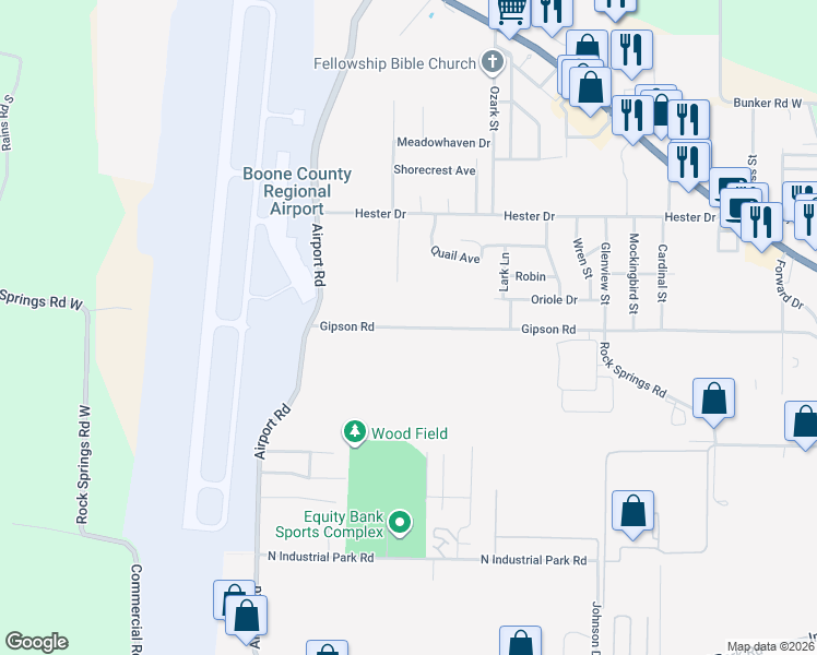 map of restaurants, bars, coffee shops, grocery stores, and more near 1025 Gipson Road in Harrison