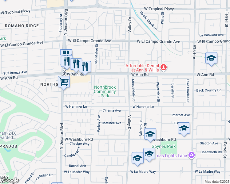map of restaurants, bars, coffee shops, grocery stores, and more near 4347 Sunrise Shores Avenue in North Las Vegas