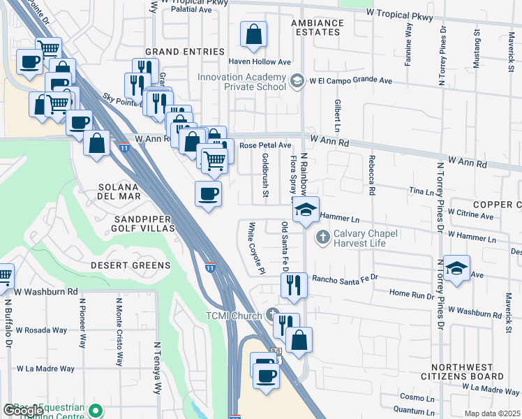 map of restaurants, bars, coffee shops, grocery stores, and more near 6821 Fruit Flower Avenue in Las Vegas
