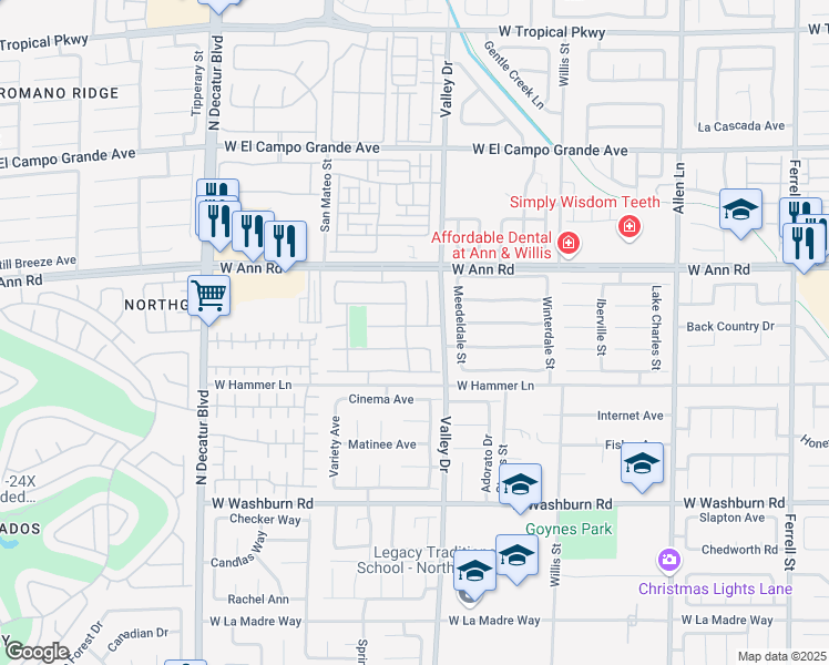 map of restaurants, bars, coffee shops, grocery stores, and more near 4325 Sunrise Shores Avenue in North Las Vegas