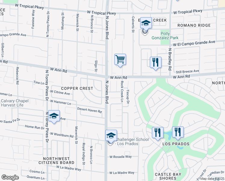 map of restaurants, bars, coffee shops, grocery stores, and more near 5500 Gulf Springs Court in Las Vegas