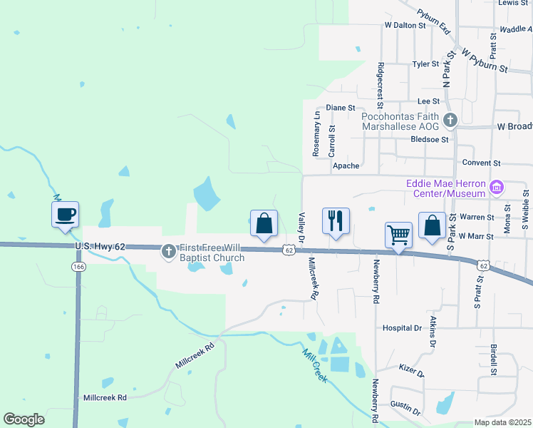 map of restaurants, bars, coffee shops, grocery stores, and more near 2503 Ridgeland Circle in Pocahontas