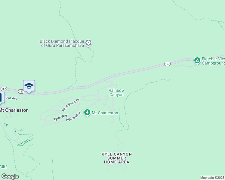map of restaurants, bars, coffee shops, grocery stores, and more near 224 Rainbow Canyon Boulevard in Mount Charleston
