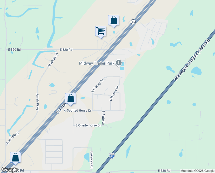 map of restaurants, bars, coffee shops, grocery stores, and more near 24322 South Beulah Cove in Claremore