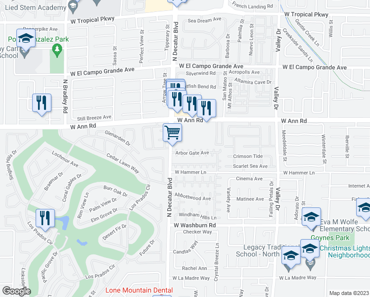 map of restaurants, bars, coffee shops, grocery stores, and more near 5448 Cape Jasmine Court in North Las Vegas
