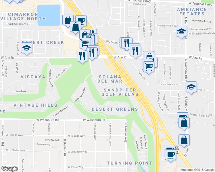map of restaurants, bars, coffee shops, grocery stores, and more near 5445 Shay Mountain Place in Las Vegas