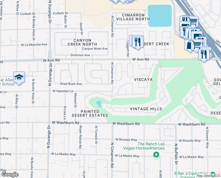 map of restaurants, bars, coffee shops, grocery stores, and more near 8000 West Hammer Lane in Las Vegas