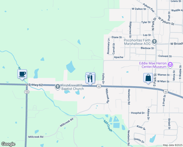 map of restaurants, bars, coffee shops, grocery stores, and more near 2503 Ridgeland Circle in Pocahontas