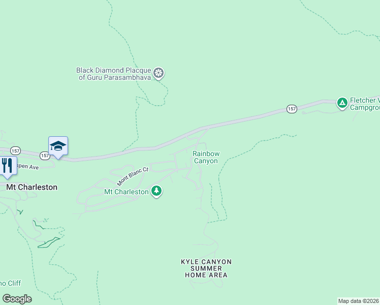 map of restaurants, bars, coffee shops, grocery stores, and more near 224 Rainbow Canyon Boulevard in Mount Charleston