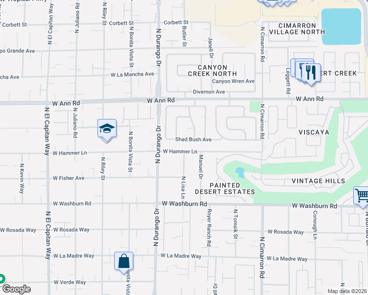 map of restaurants, bars, coffee shops, grocery stores, and more near 8248 West Hammer Lane in Las Vegas