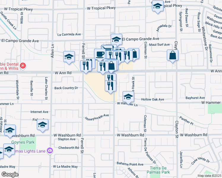 map of restaurants, bars, coffee shops, grocery stores, and more near 5485 North Simmons Street in North Las Vegas