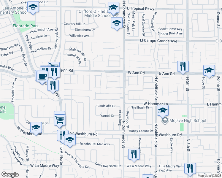 map of restaurants, bars, coffee shops, grocery stores, and more near 341 Point Loma Ave in North Las Vegas