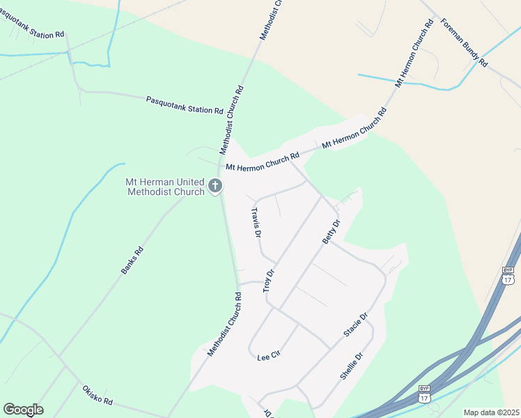 map of restaurants, bars, coffee shops, grocery stores, and more near 300 Travis Drive in Elizabeth City