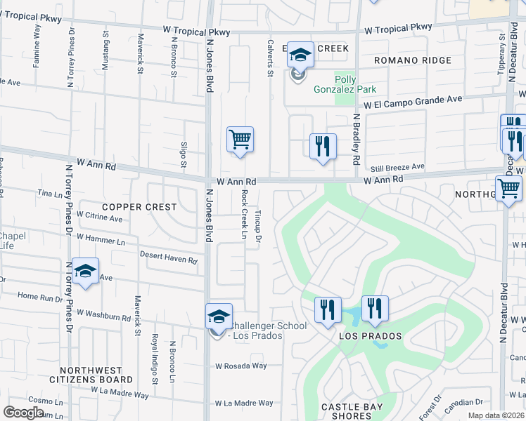 map of restaurants, bars, coffee shops, grocery stores, and more near 5505 Tincup Drive in Las Vegas