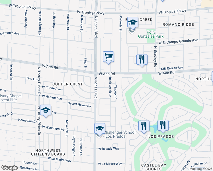 map of restaurants, bars, coffee shops, grocery stores, and more near 5500 Gulf Springs Court in Las Vegas