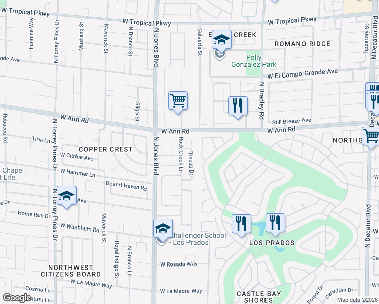 map of restaurants, bars, coffee shops, grocery stores, and more near 5505 Tincup Drive in Las Vegas