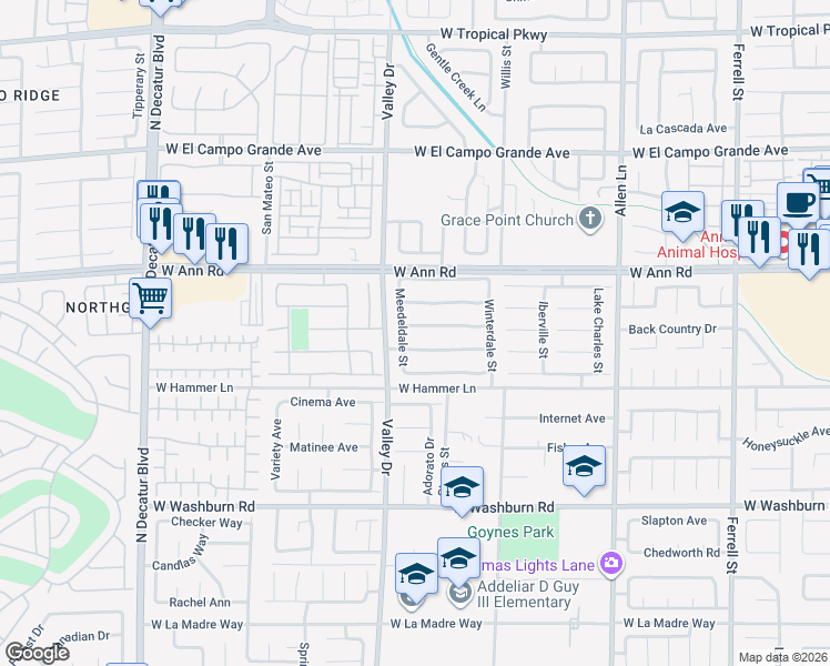 map of restaurants, bars, coffee shops, grocery stores, and more near 4211 Autumndale Avenue in North Las Vegas