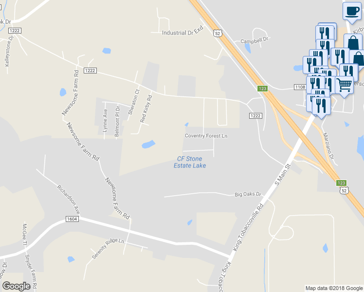 map of restaurants, bars, coffee shops, grocery stores, and more near 3120 Coventry Place Drive in King