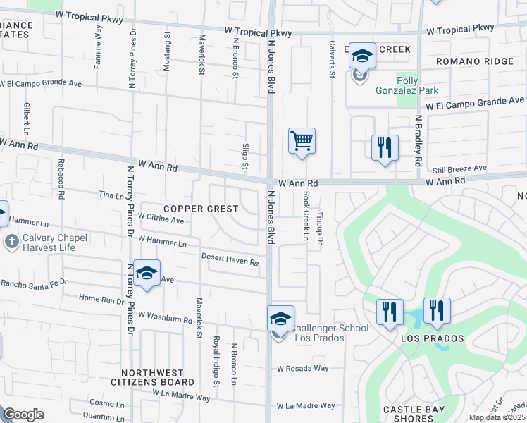 map of restaurants, bars, coffee shops, grocery stores, and more near 5516 Galena Point Street in Las Vegas