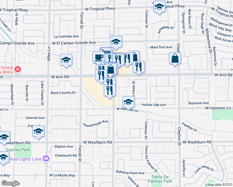 map of restaurants, bars, coffee shops, grocery stores, and more near 5575 North Simmons Street in North Las Vegas