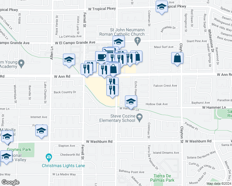 map of restaurants, bars, coffee shops, grocery stores, and more near 5485 North Simmons Street in North Las Vegas