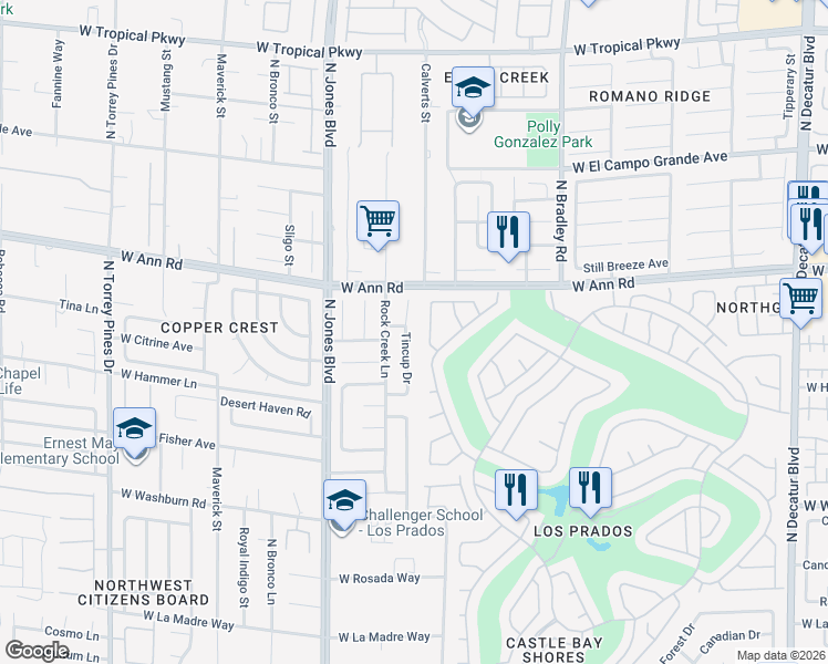 map of restaurants, bars, coffee shops, grocery stores, and more near 5505 Tincup Drive in Las Vegas
