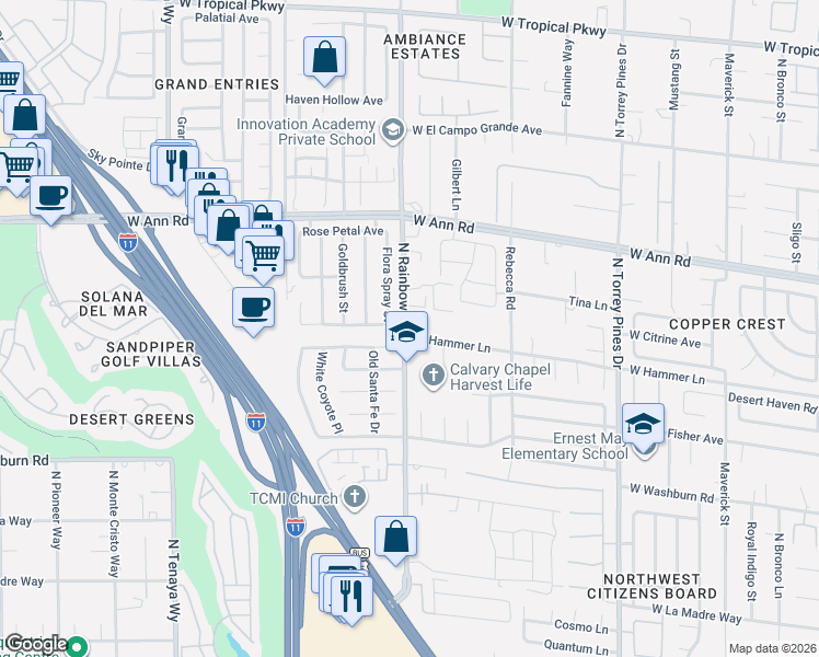 map of restaurants, bars, coffee shops, grocery stores, and more near in Las Vegas