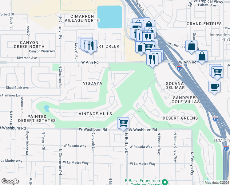 map of restaurants, bars, coffee shops, grocery stores, and more near 5392 Painted Sunrise Drive in Las Vegas