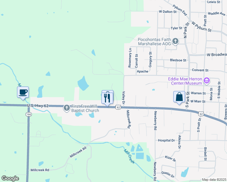 map of restaurants, bars, coffee shops, grocery stores, and more near 2503 Ridgeland Circle in Pocahontas